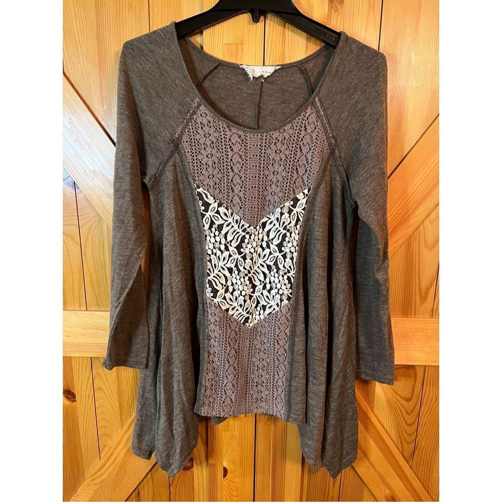 A'Reve Charcoal Tunic with Ivory Lace Detail